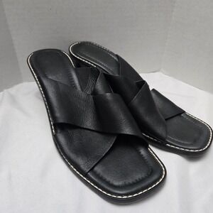Donald J Pliner VIKY Black Leather  Heeled Crossover Strap Sandals Italy Women 9